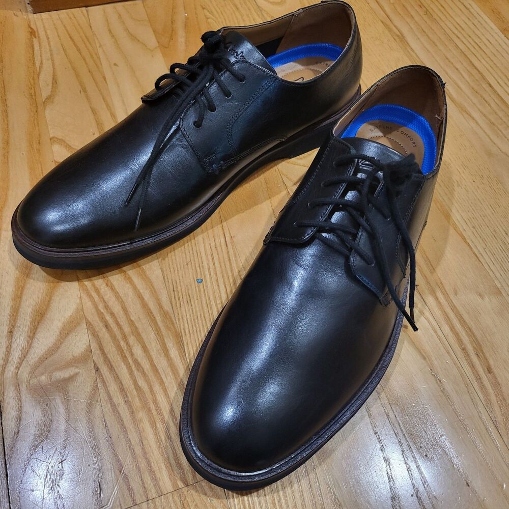 Clarks Men's Malwood Plain Oxford Black Dress Leather Shoe Size US 10 W